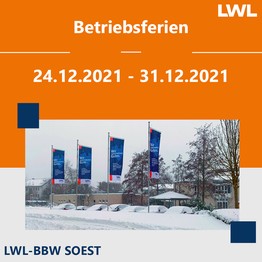 Das BBW Soest im Schnee mit dem Text: Betriebrisferien 24.12. – 31.12.2021