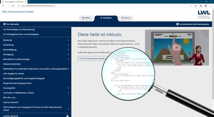Êine Lupe auf einer Webseite veranschaulicht den Quellcode