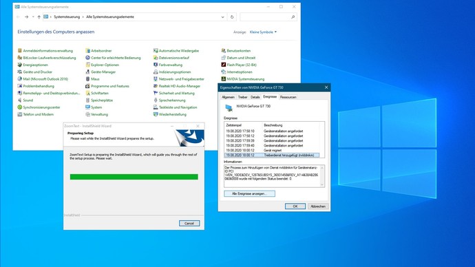 Eine Desktopansicht bei der Installation von Programmen